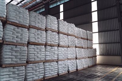 Bulk food storage in warehouse. 