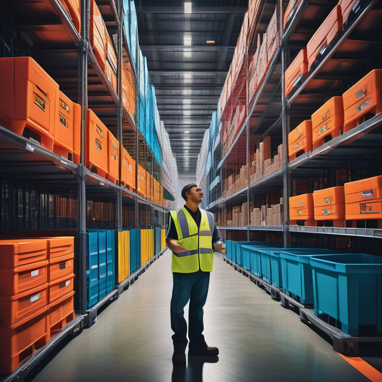 Operator overseeing the automated vertical carousel storage system in a modern industrial warehouse.